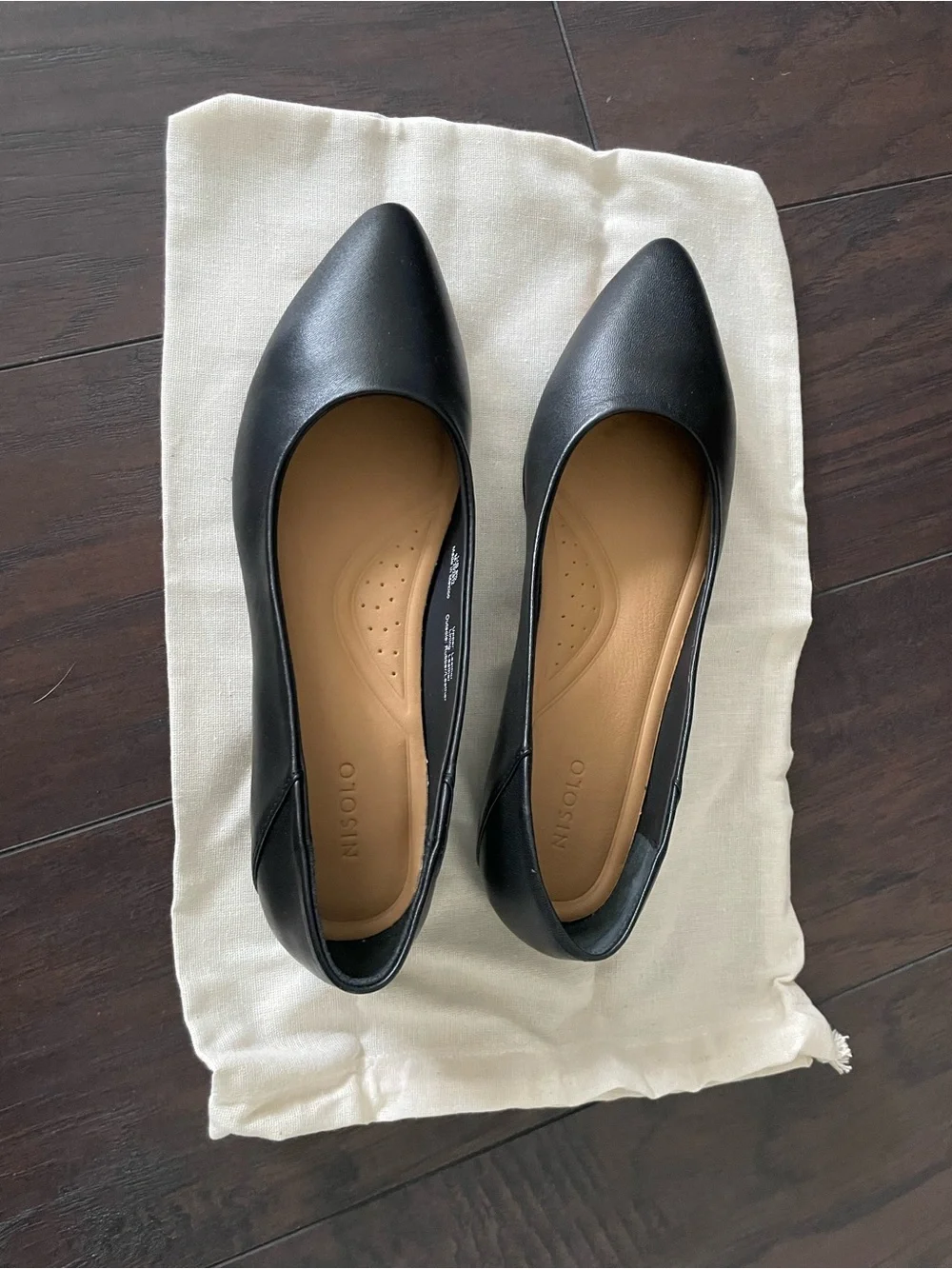 Nisolo Fina Black Leather Pointed-Toe Flats - Women Size 6.5 - New with box